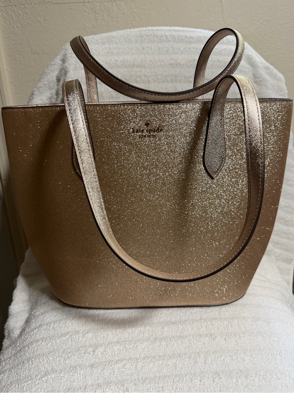 NWT Kate Spade Glimmer Gold Large Zip Top Large Shoulder Tote Bag